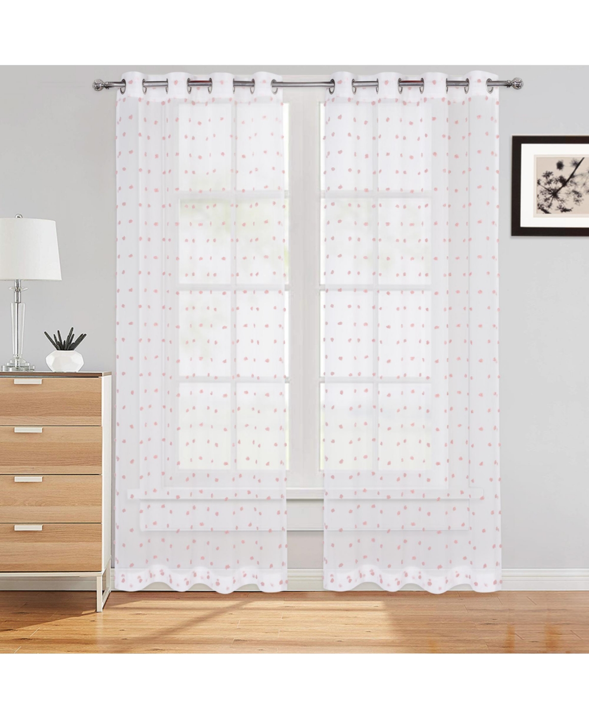 Caromio Pom Pom Grommet Voile Sheer Window Curtain Panels Set, 52