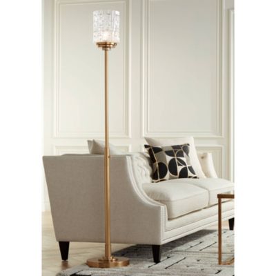 Kinsey Modern Torchiere Floor Lamp 72 1/2" Tall Brass Gold Metal Stone Pattern Crystal Glass Shade for Living Room Office House