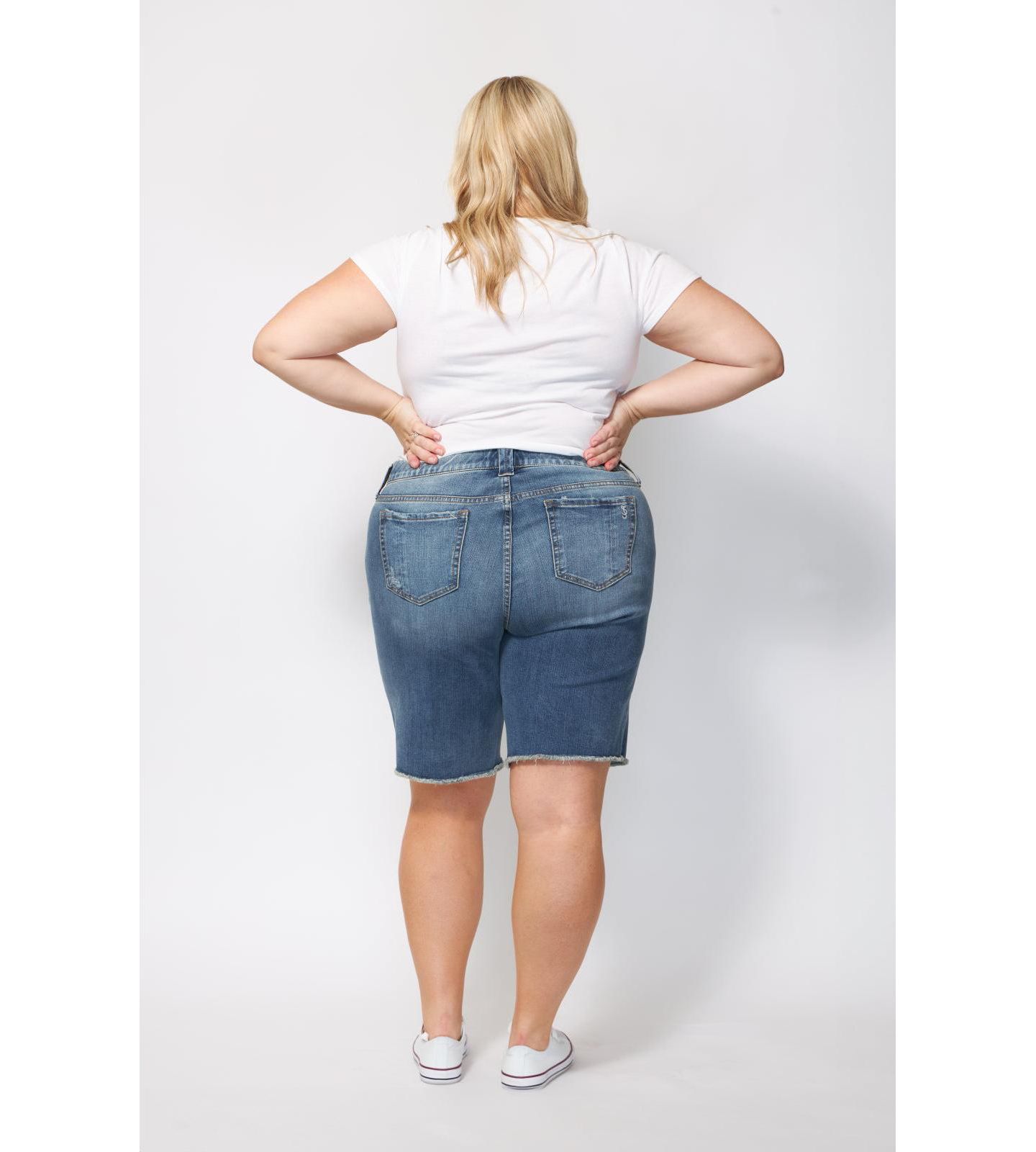 Женские шорты SLINK Jeans Plus Size Denim Mid Rise Bermuda, цвет: Ореховый — фото 3