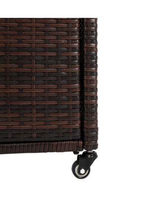 Outdoor Wicker Bar Cart with Wheels and Glass Tabletop