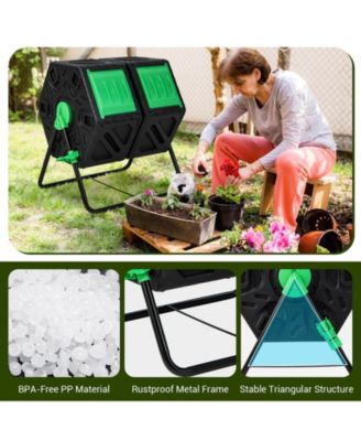 Dual Chamber Garden Compost Tumbler with Sliding Doors