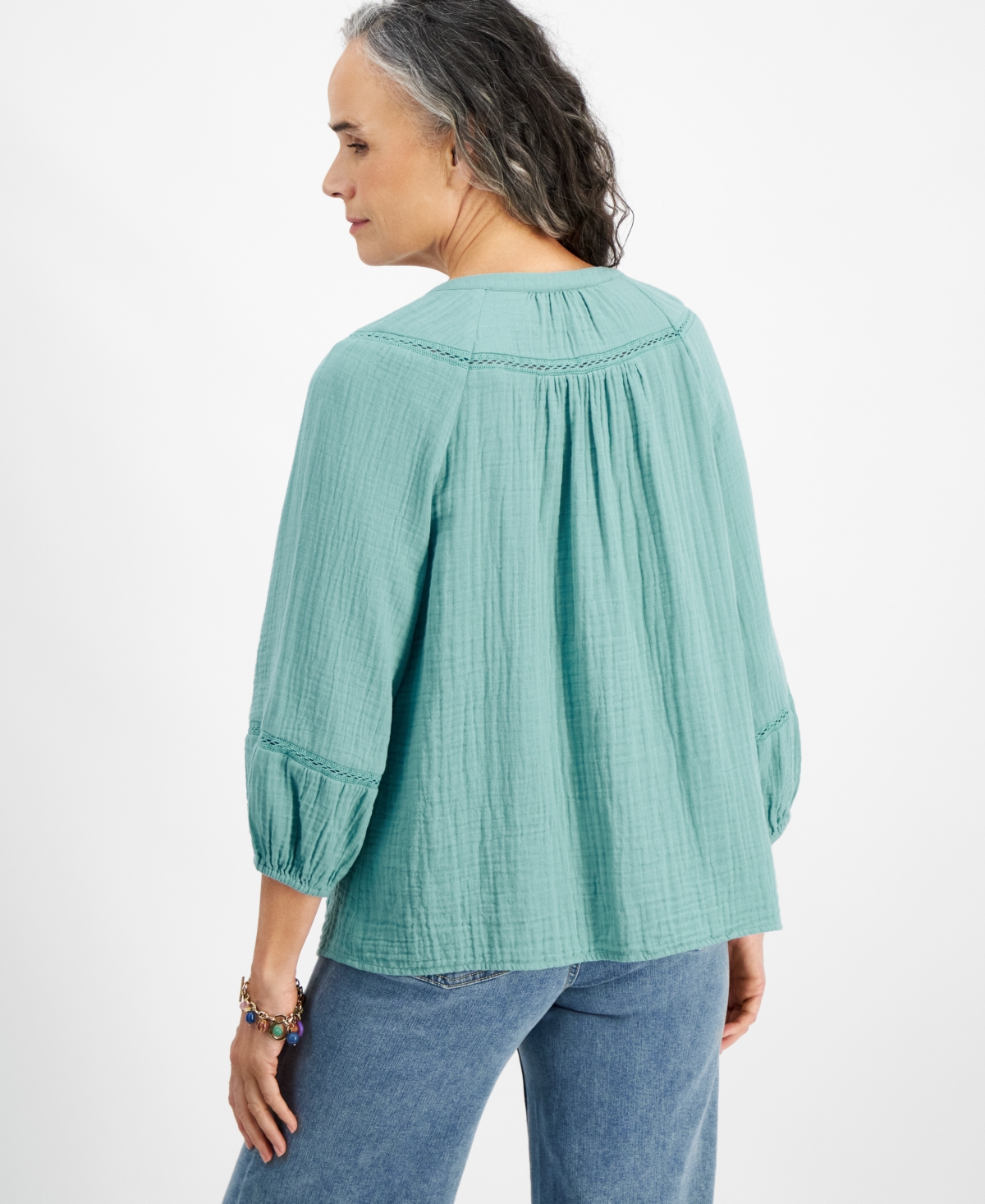 Style & Co Women's Cotton Button-Front Lace-Trim Top, Created for Macy's