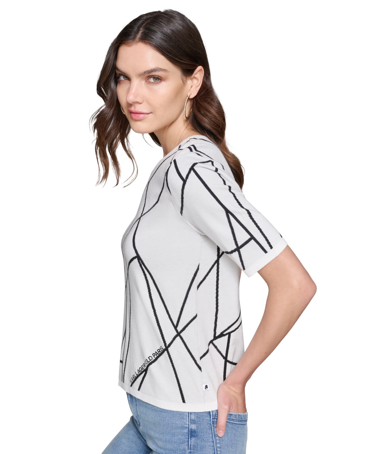 Karl Lagerfeld Paris Women's Geo-Print Sweater - Soft White  Black