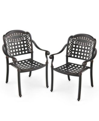 Set of 2 Cast Aluminum Patio Chairs with Armrests