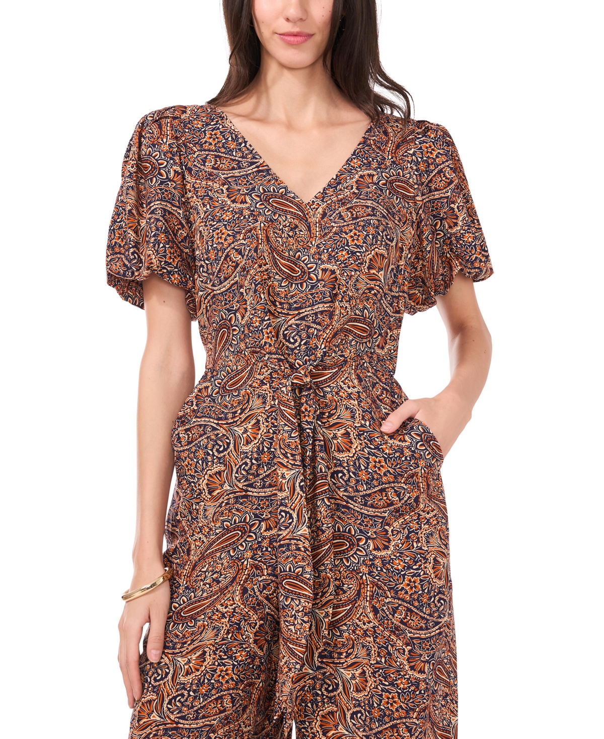 Vince Camuto Women's Paisley-Print Belted Jumpsuit