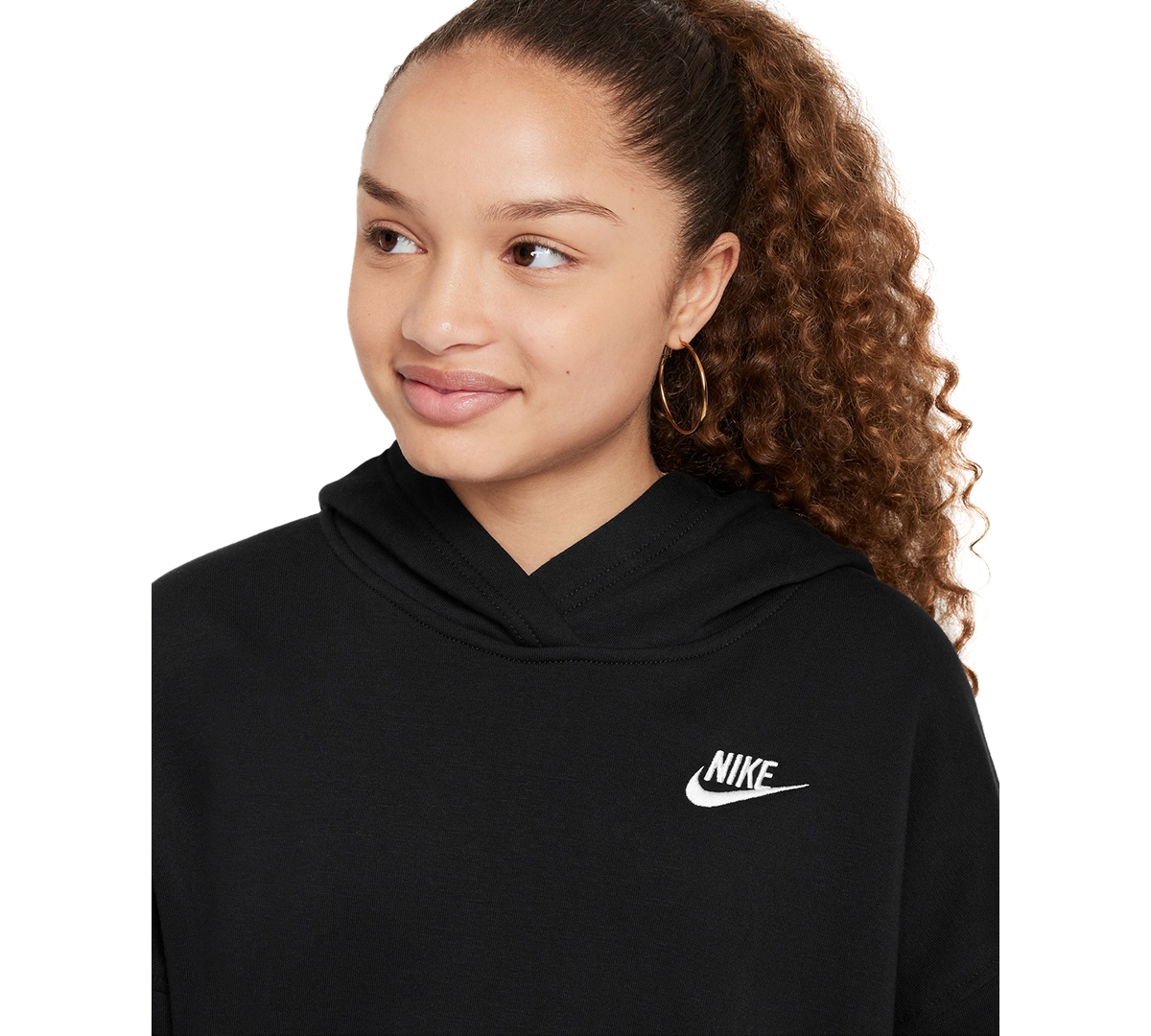 Nike Club Big Kid Girls Long Sleeve Fleece Active Hoodie In Black