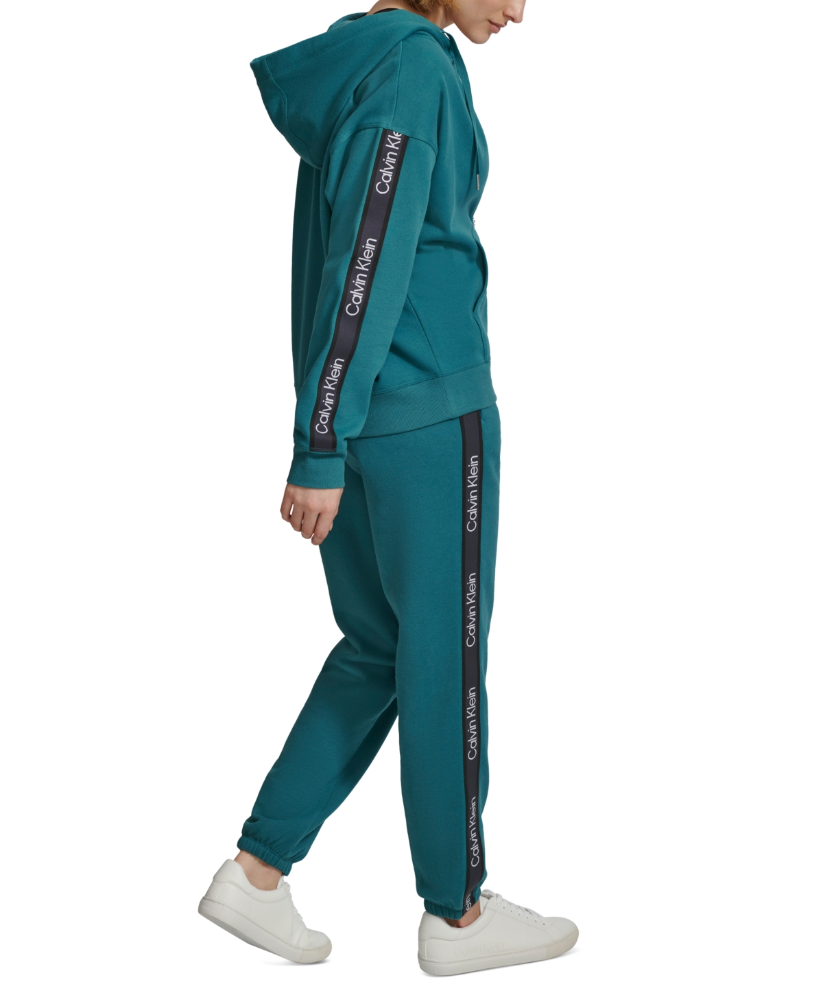 Calvin Klein Performance Women's Fleece Logo Stripe Full Zip Hoodie