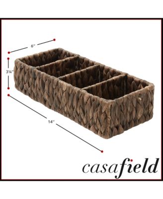 Set of 2 Water Hyacinth Storage Baskets with 4 Sections, Natural - Woven Bin Organizers for Bathroom, Laundry, Pantry, Office, Shelves