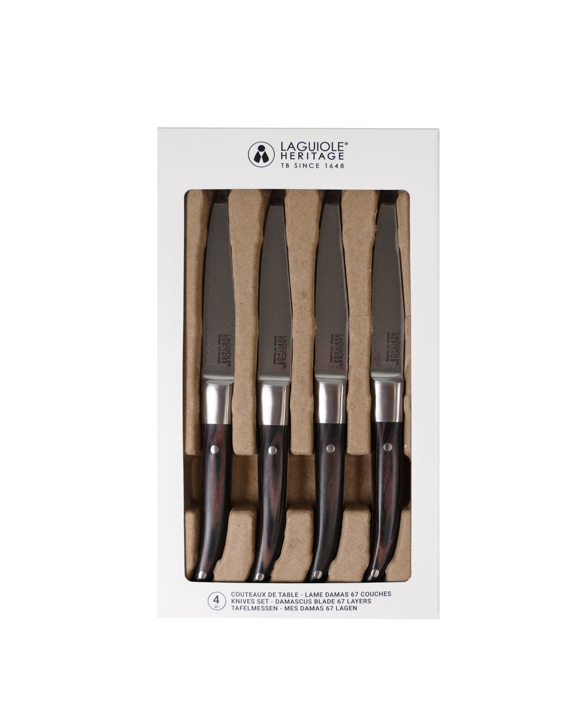 Tarrerias Bonjean Laguiole Expression Damas 4 Piece Steak Knife Set In Dark Brown