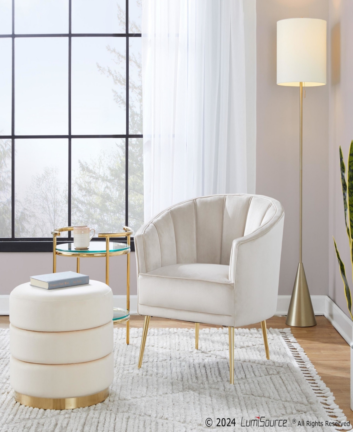 Lumisource Cone 64" Contemporary Metal Floor Lamp In Gold Metal,white Linen