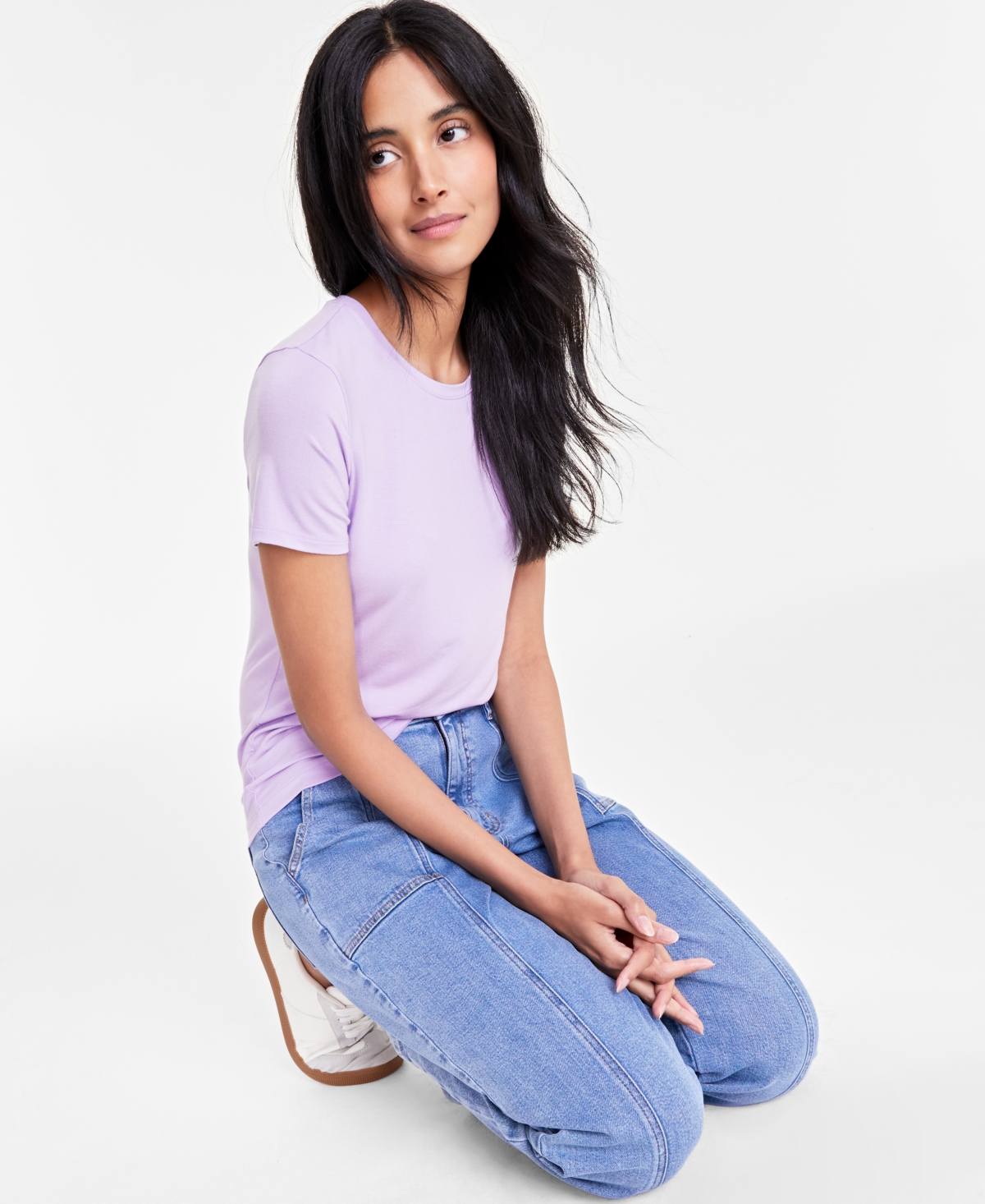 Women's Short-Sleeve Crewneck Modal T-Shirt, Created for Macy's - Larkspur