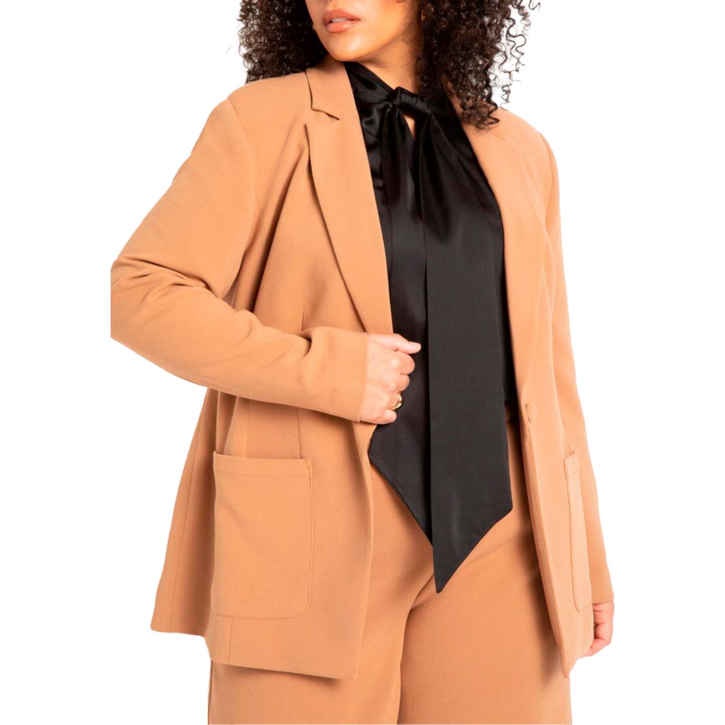 Женский пиджак ELOQUII The 365 Suit Patch Pocket Blazer, цвет: Бежевый — фото 1