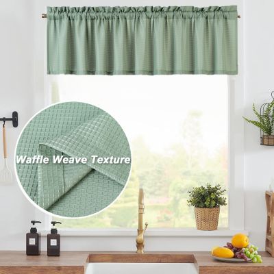 Waffle Weave Rod Pocket Kitchen Valance Curtain, 60" x 15"