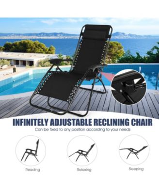 3 Pieces Folding Portable Zero Gravity Reclining Lounge Chairs Table Set