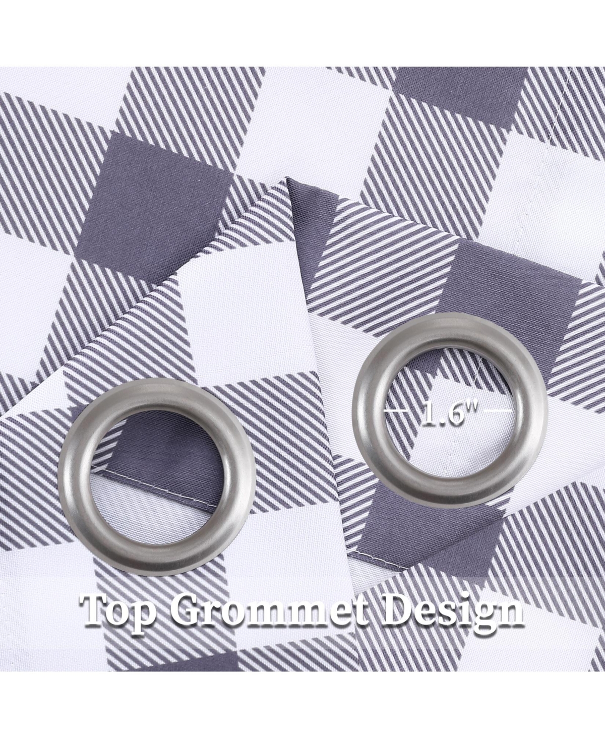 Buffalo Check Print Grommet Window Curtain Panels Set, 37" x 84" - Grey and white