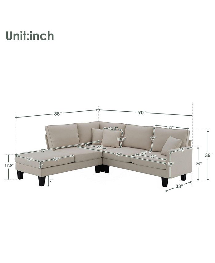 Mondawe 90x88" Terrycloth Modern Sectional Sofa,5Seat Practical Couch