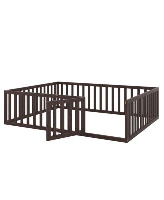 Queen Size Wood Floor Bed Frame With Fence And Door