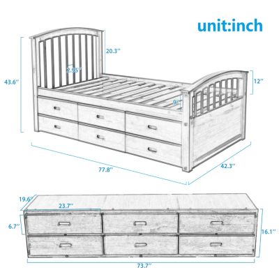 Streamdale Twin Size Platform Storage Bed Solid Wood Bed With 6 Drawers