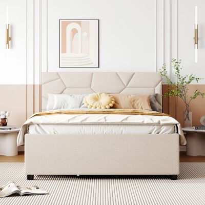 Streamdale Platform Bed with Brick Headboard and Twin Trundle