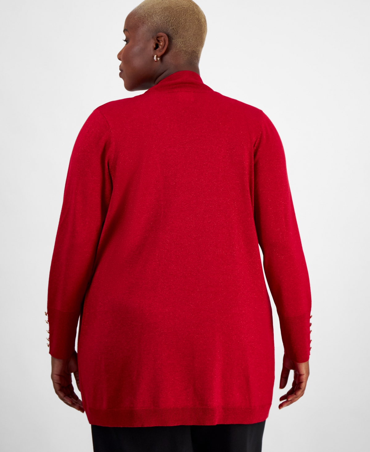 JM COLLECTION PLUS SIZE METALLIC OPEN-FRONT CARDIGAN, CREATED FOR MACY'S 