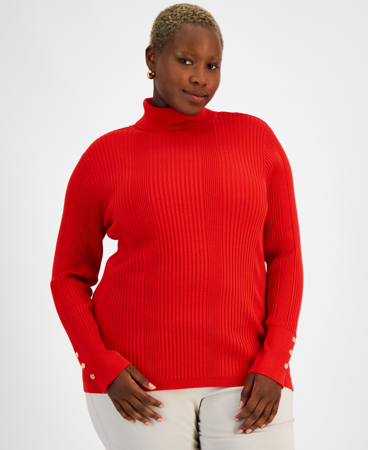 Jm Collection Plus Size Variegated-Rib Turtleneck Sweater, Created for Macy's
