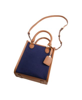 Solid Canvas North South Tote with Leather Trim