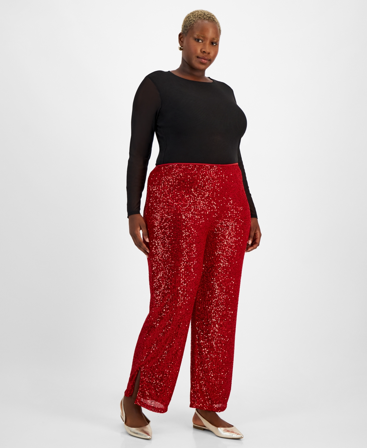 JM COLLECTION PLUS SIZE SEQUIN WIDE-LEG SPLIT-HEM PANTS, CREATED FOR MACY'S 