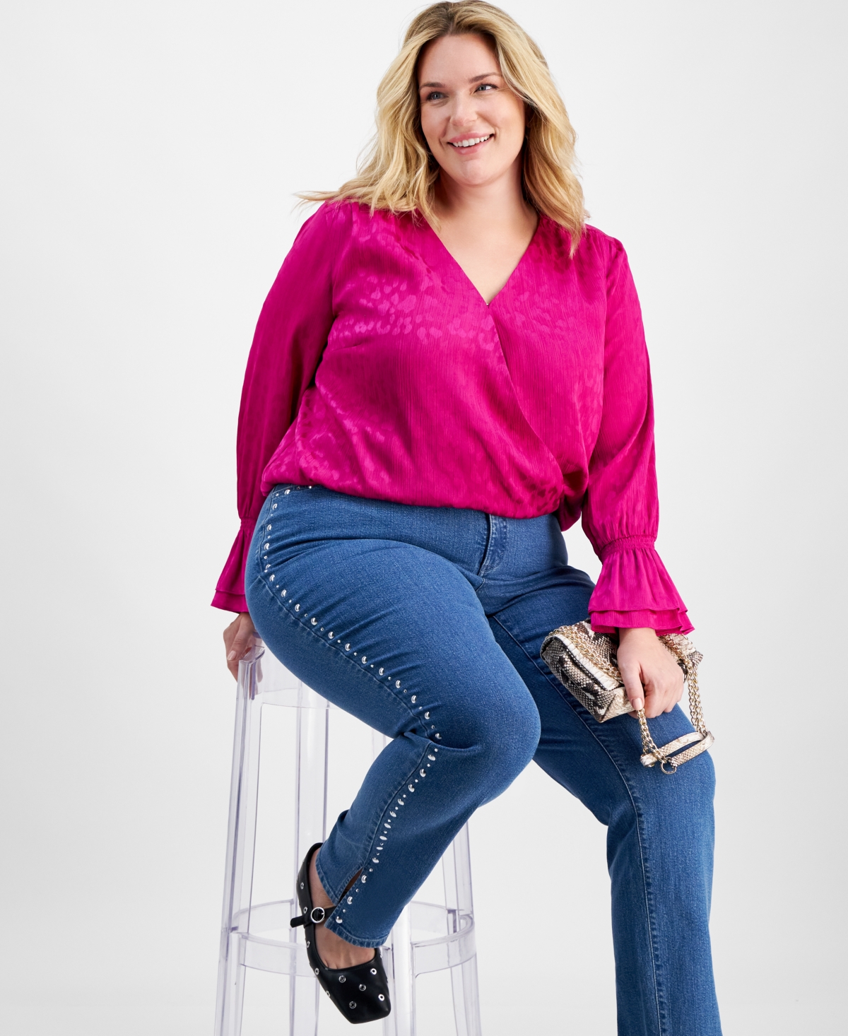 I.n.c. International Concepts Plus Size Surplice-Neck Blouse, Created for Macy's
