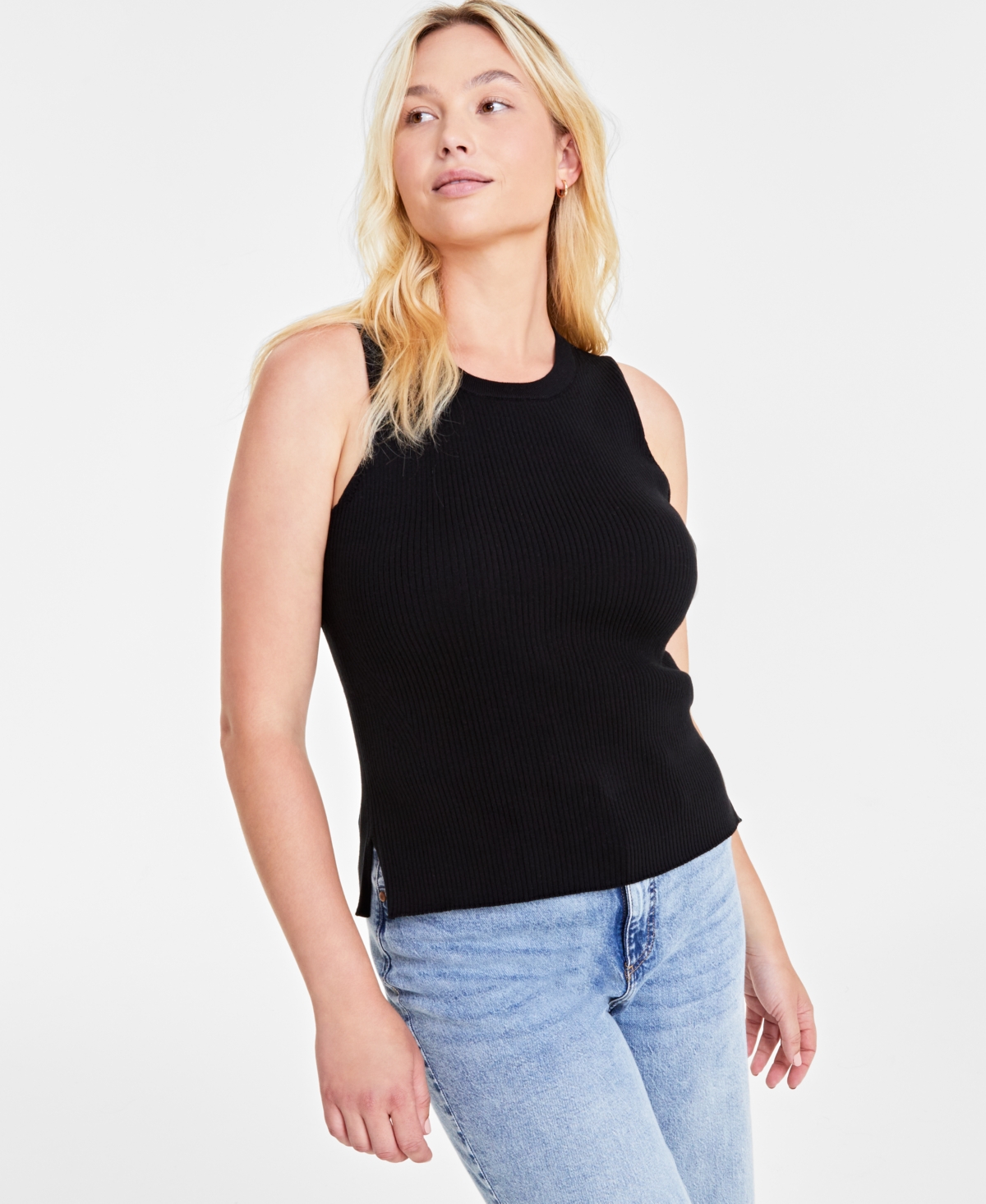 On 34th Women's Ribbed Crewneck Sweater Tank, Created For Macy's In Deep Black