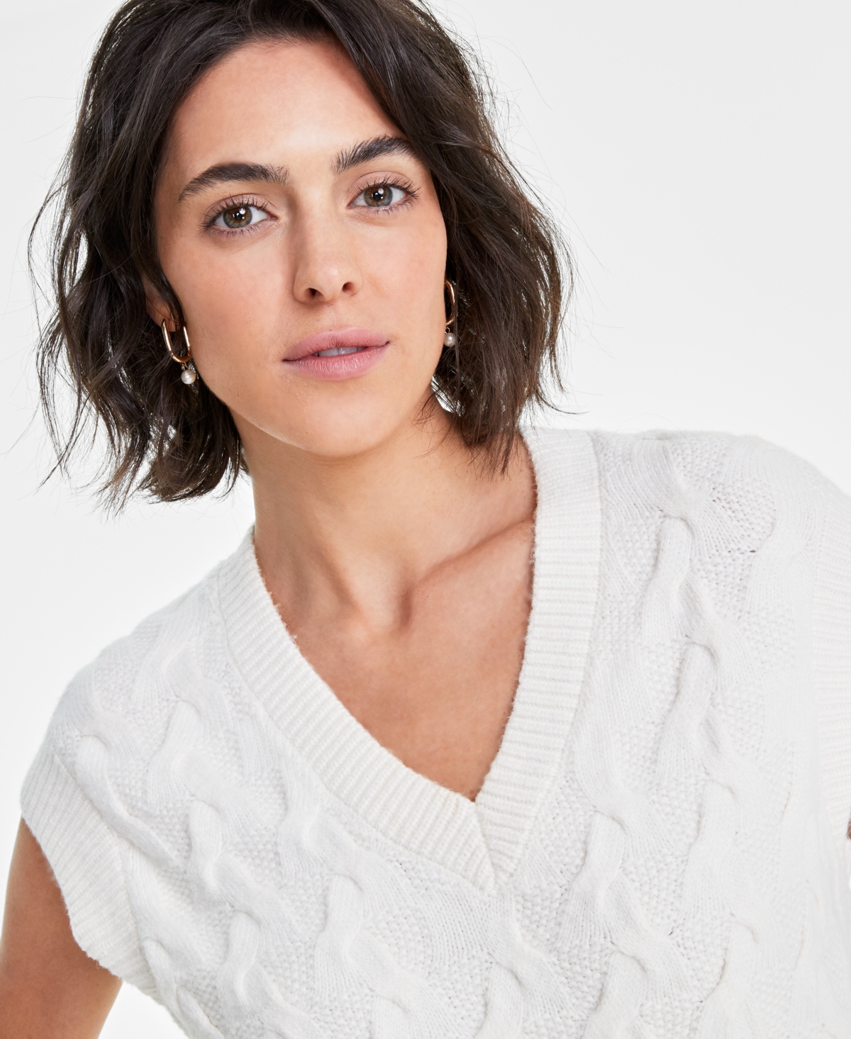 On 34th Women's Extended Shoulder Cable-Knit Sweater Vest, Created for Macy's