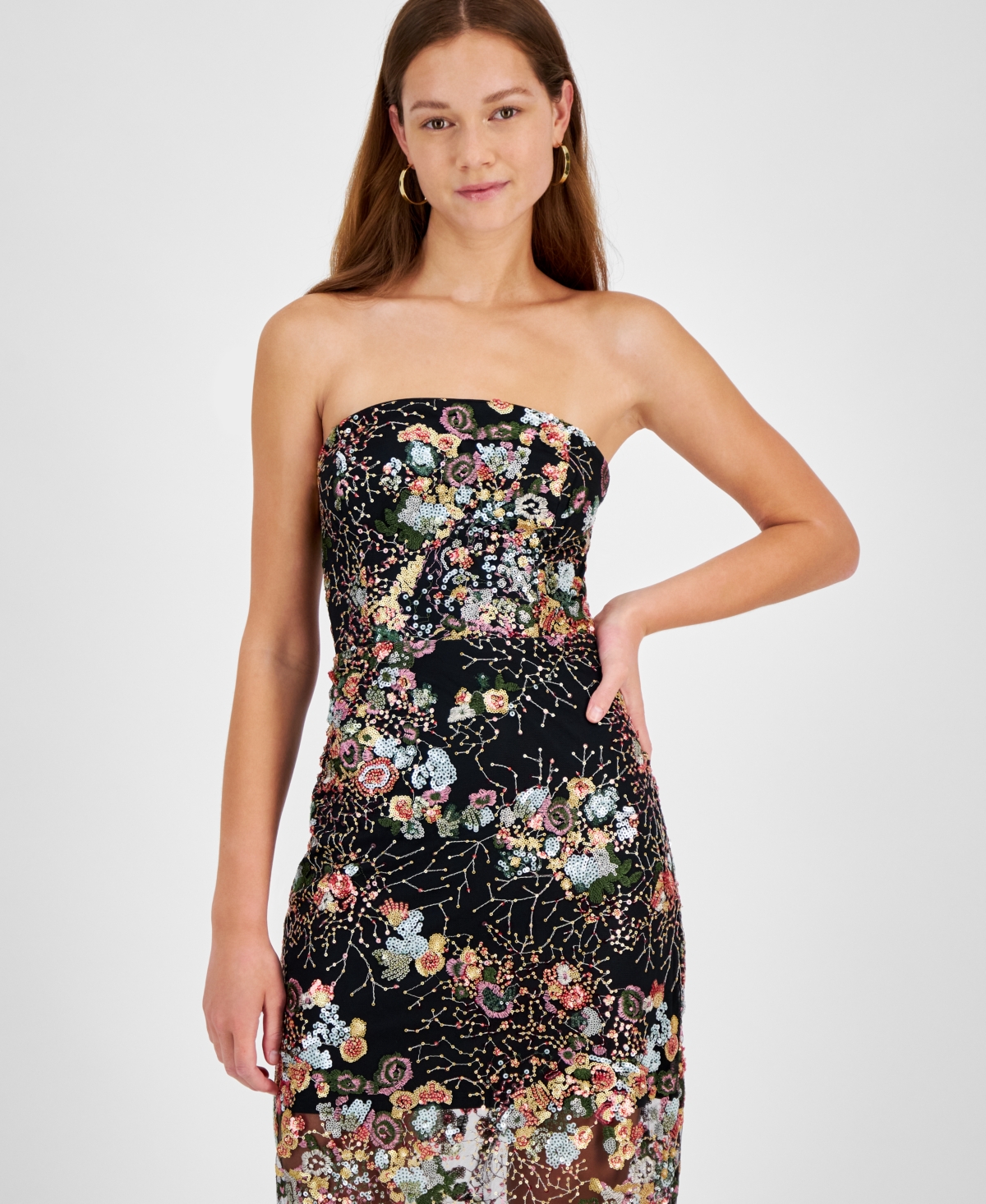 Sam Edelman Women's Sequined Strapless Mini Dress In Rose Multi