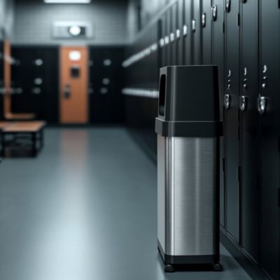 Stainless Steel Dual Side Entry Trash Can with AbsorbX Odor Filter and Wheels, Silver