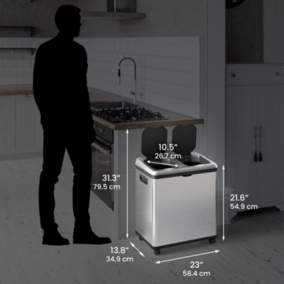 Stainless Steel Sensor Trash Can and Recycle Bin with Wheels and AbsorbX Odor Filter 16 Gallon Silver