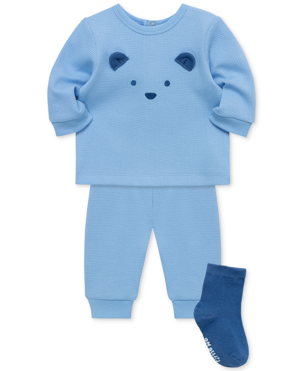 Little Me Baby Girls 3-Pc. Bear Waffle-Knit Sweatshirt, Sweatpants & Socks Set