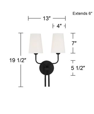 Melody Modern Wall Sconce Lighting Sconce Black Hardwired 19 1/2" High 2-Light Fixture White Linen Shade for Bedroom Bedside Living Room Home Hallway Dining Kitchen - Possini Euro Design