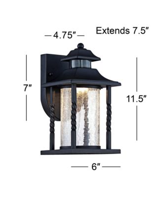 Westray Mission Outdoor Wall Light Fixture Black LED Motion Sensor Dusk to Dawn 11 1/2" Clear Crackled Glass for Post Exterior House