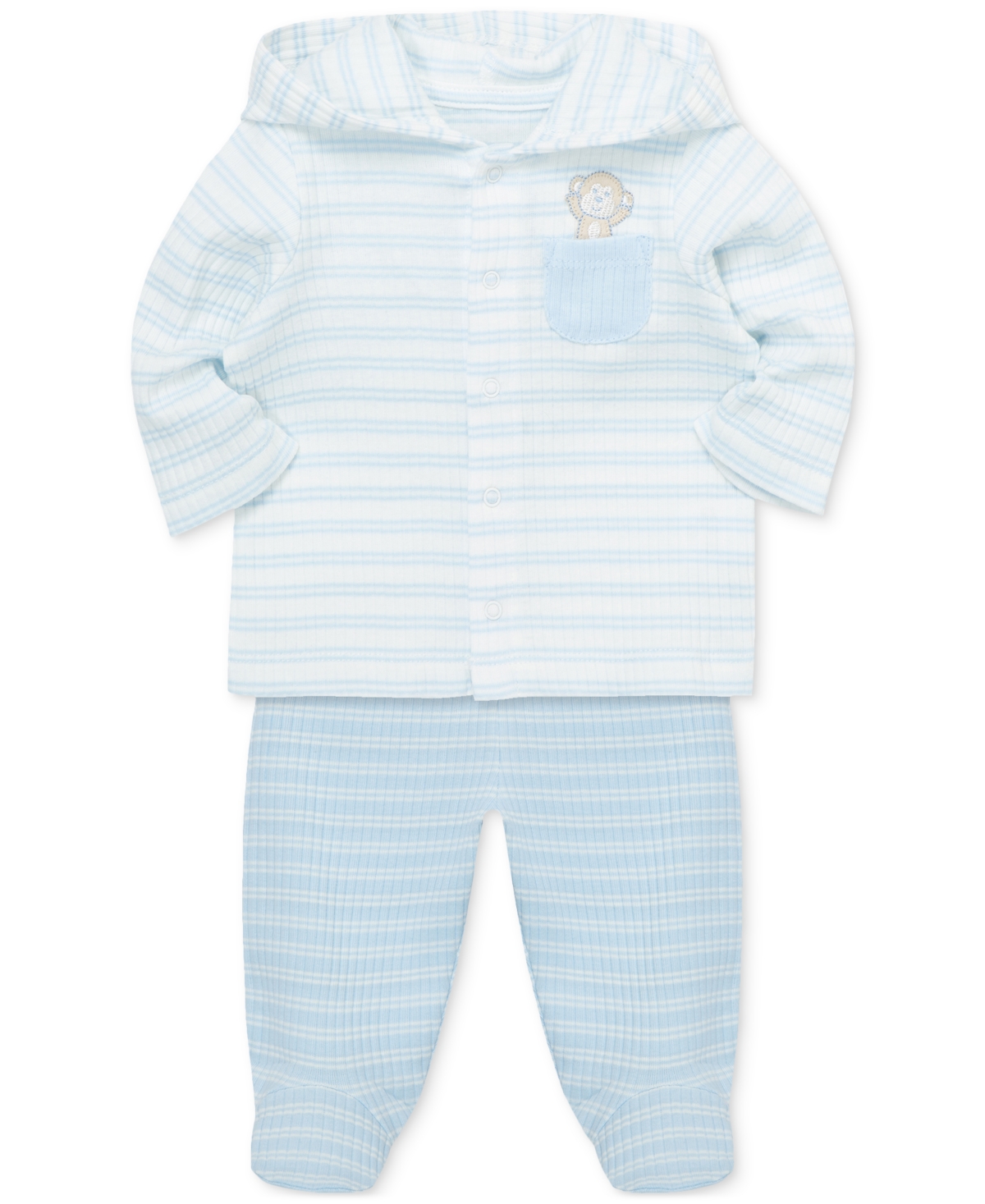 Little Me Baby Boys Cuddles Cotton Hooded Cardigan & Footed Pants, 2 Piece Set