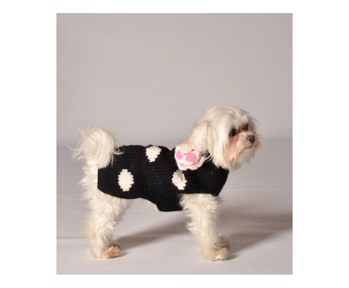 Chilly Dog LPolka Dot Flower Dog Sweater - Black