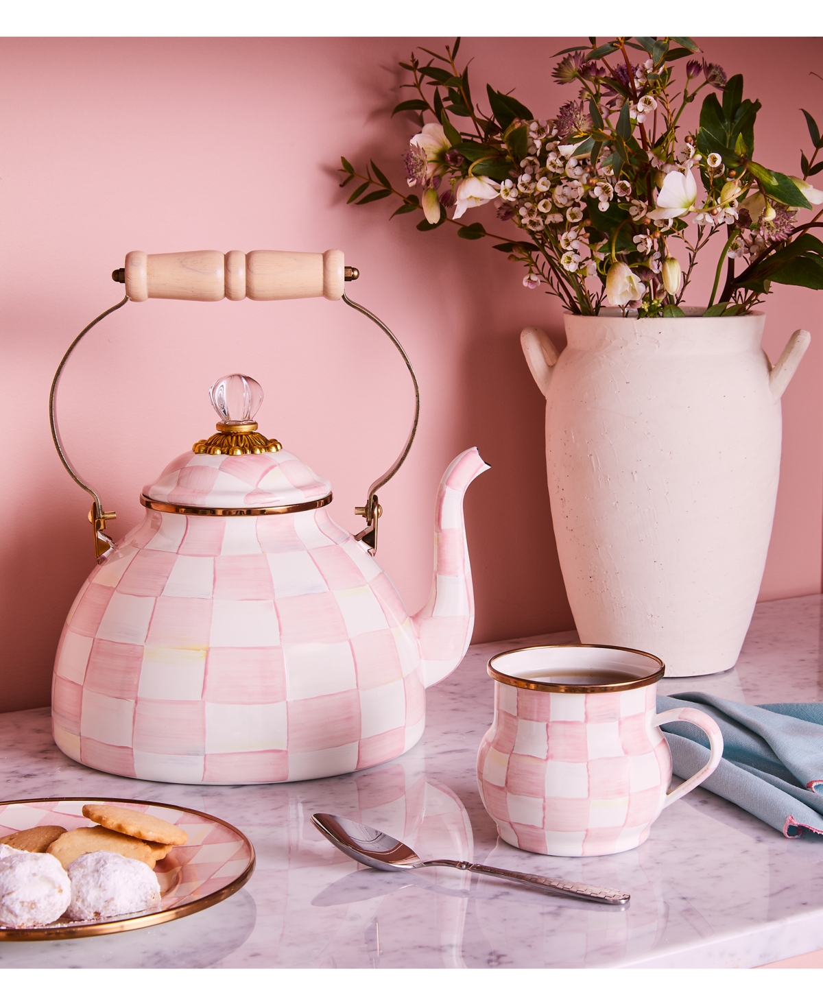 Mackenzie-childs Rosy Check Enamel Mug In No Color