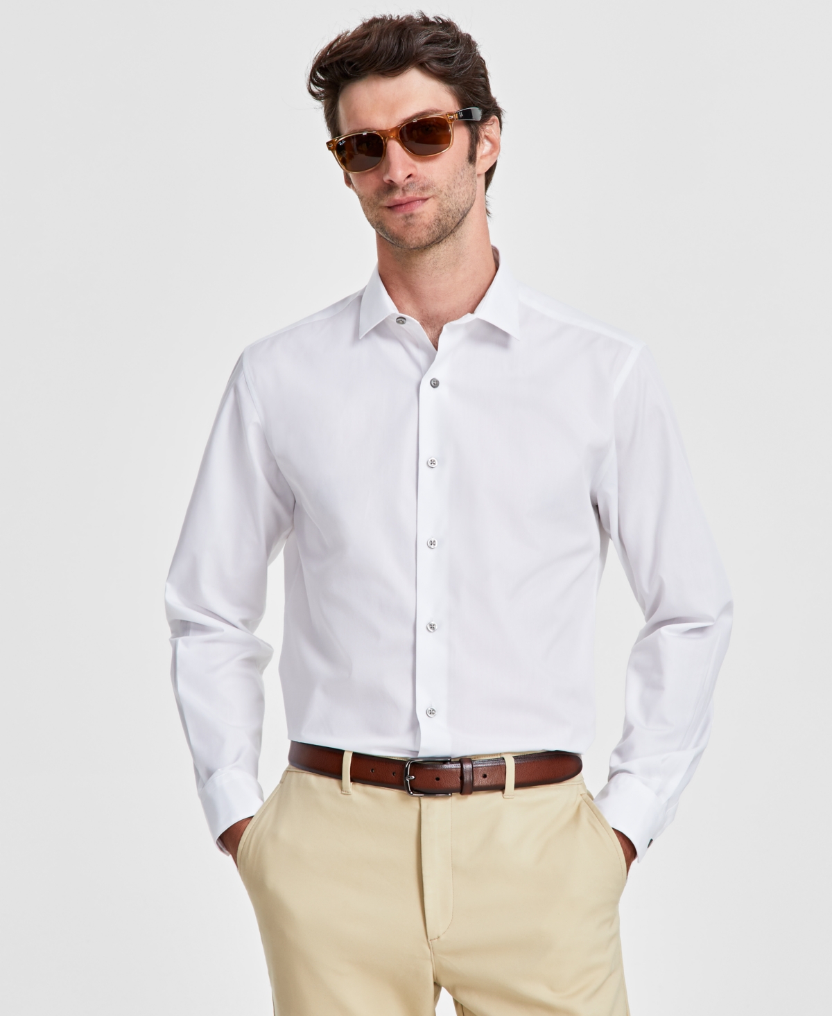Calvin Klein Macy's French Cuff Men's Dress Shirt Alfani Shirts Alfani Mens  Modern Fitted Stretch Solid