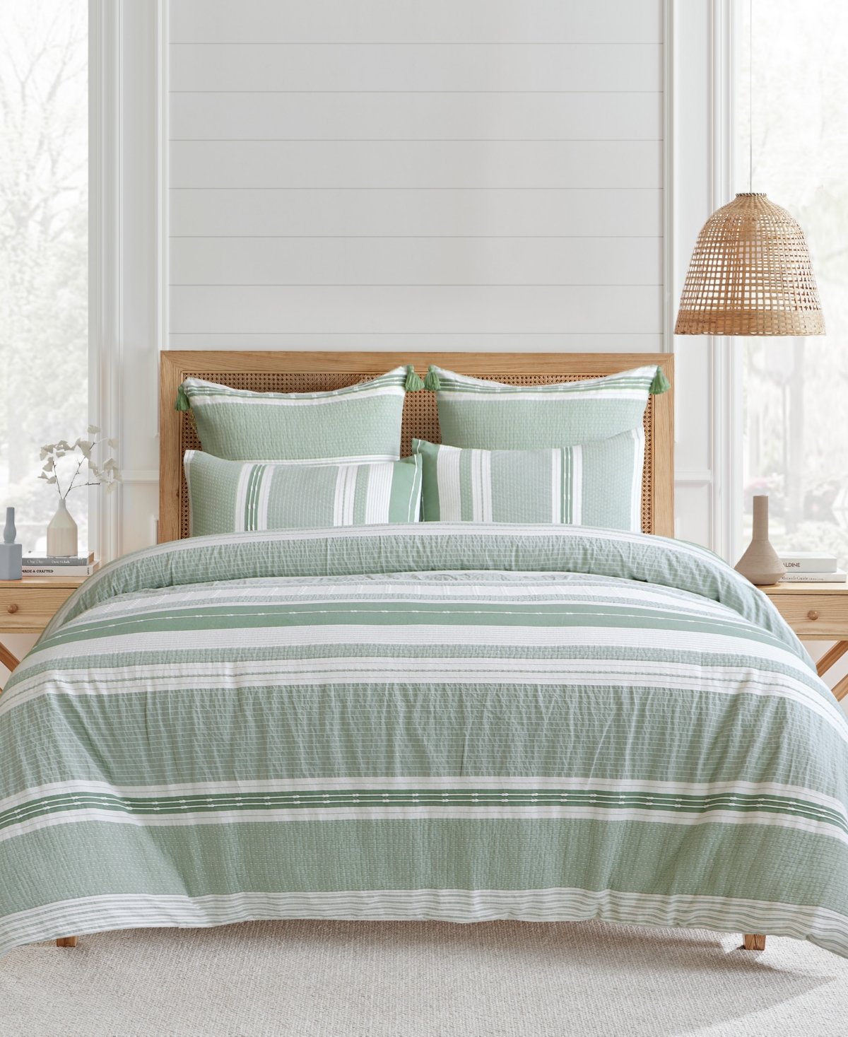 Levtex Pickford Dotted Stripe 3-pc. Duvet Cover Set, Full/queen In Green