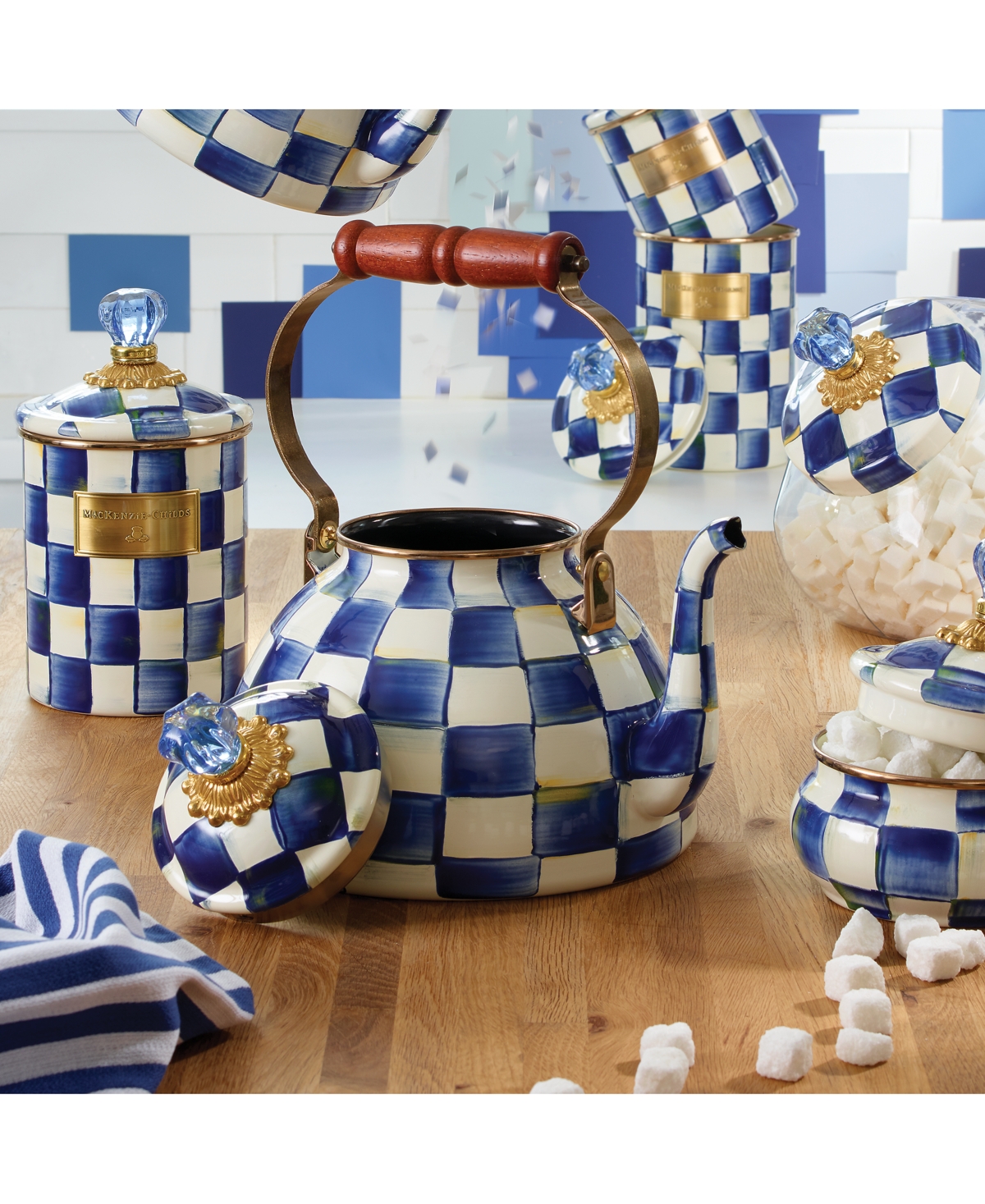 Mackenzie-childs Mackenzie Childs Royal Check Enameled Steel 3-quart Tea Kettle In No Color