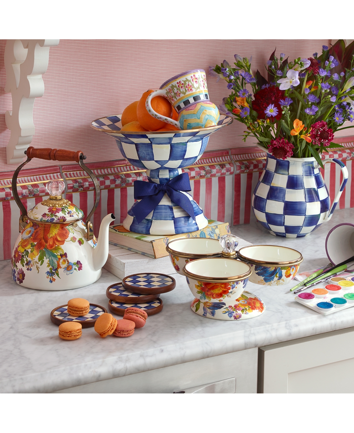 Mackenzie-Childs White Flower Market 2-Qt. Tea Kettle