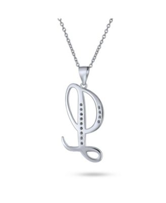 Script Alphabet Initial Pendant Necklace with Pave CZ - Sterling Silver