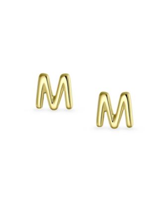 ABC Minimalist Yellow 14K Gold Capital Block Alphabet Letter Initial Stud Earrings Safety Ball Screwback Posts