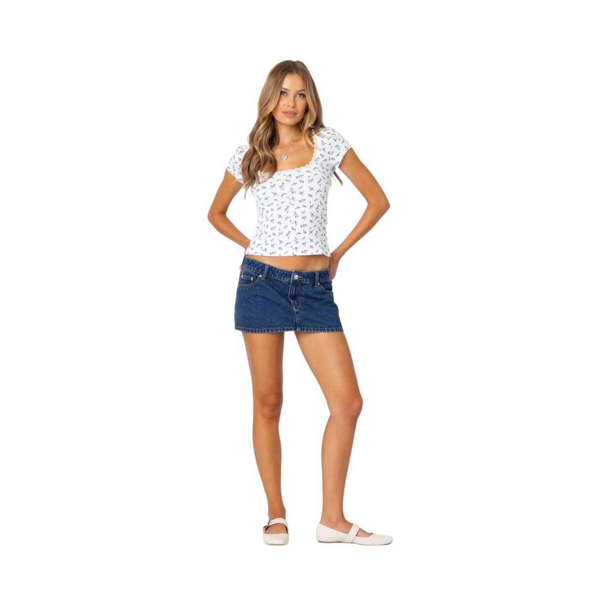 Edikted Women's Orly Floral Ribbed Top