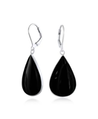Large Iridescent Shell Stone Pear Shaped Teardrop Dangle Lever back Earrings Sterling Silver
