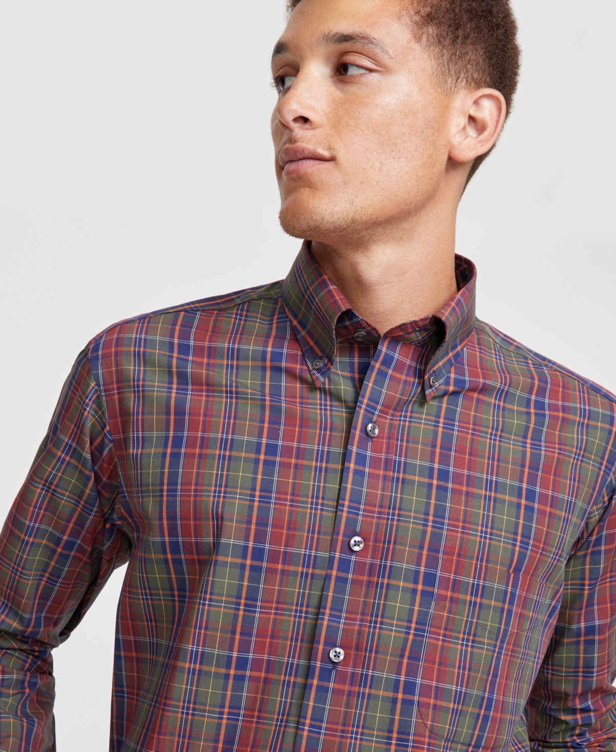 Club Room Men's Artesia Plaid Dress Shirt, Created for Macy's -crimson/rust