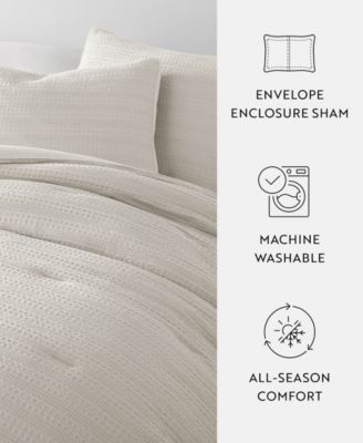 Waffle Textured 3-Piece Comforter Set, Full/Queen