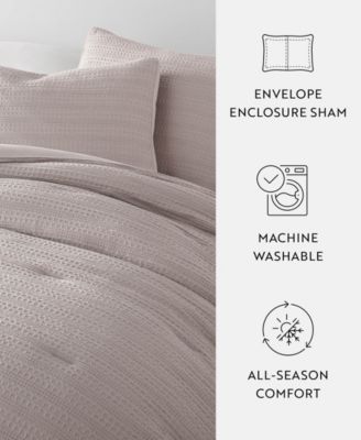 Waffle Textured 3-Piece Comforter Set, Full/Queen